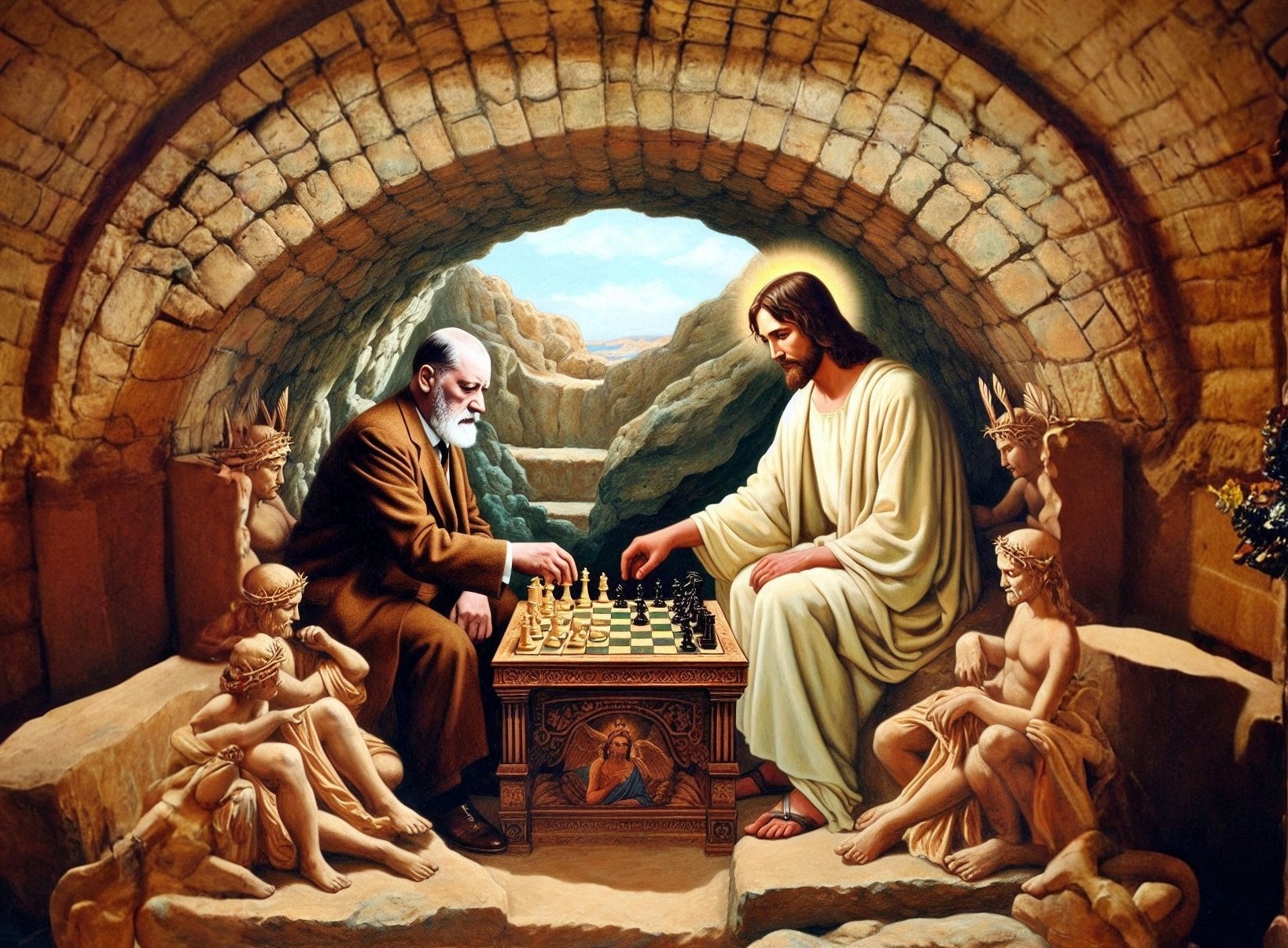 Иисус Христос и Зигмунд Фрейд играют в шахматы