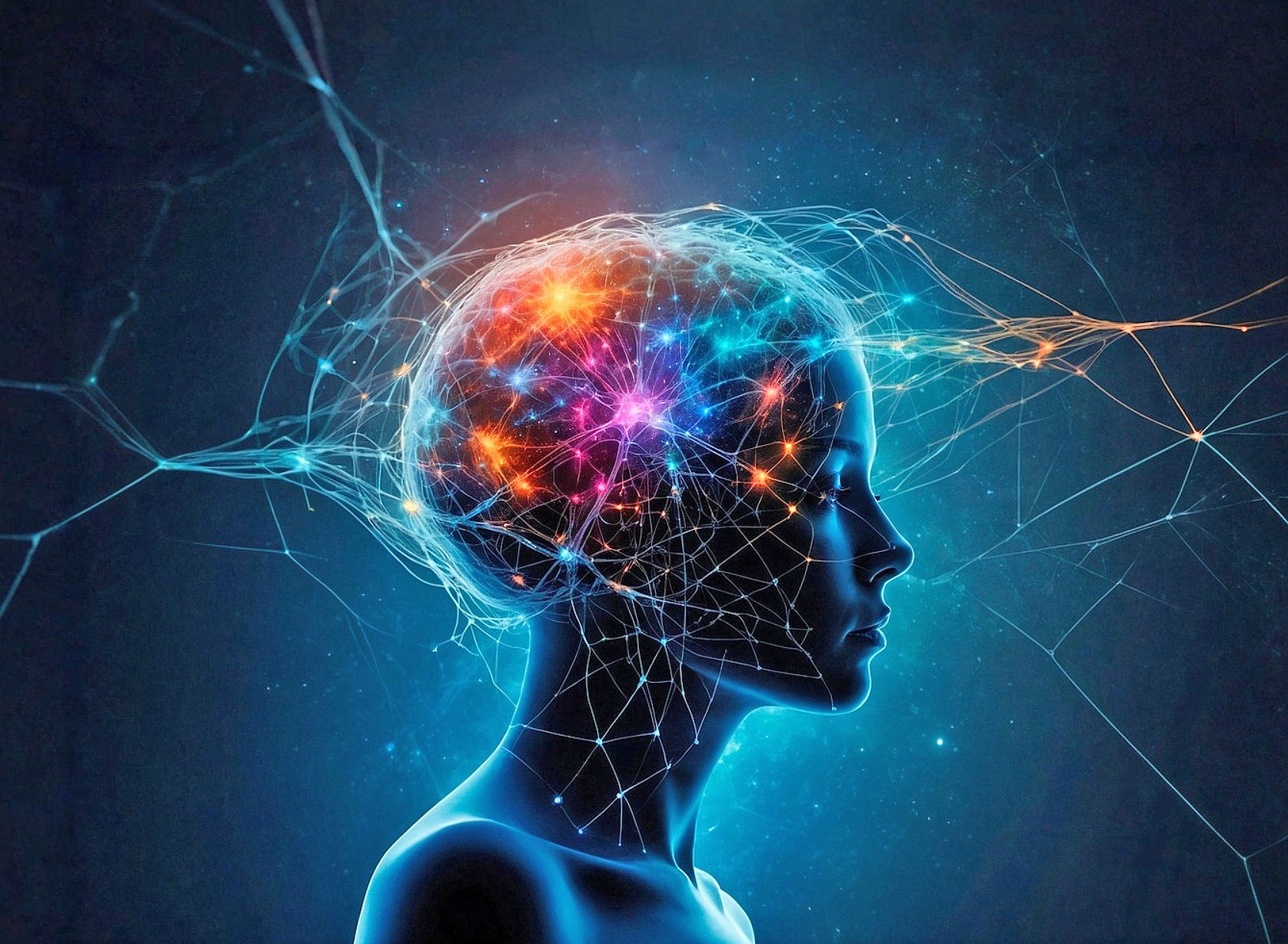 девушка со светящимся от эмоций мозгом